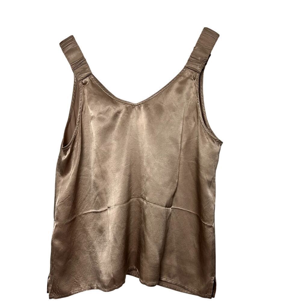 NWT Nation LTD Kyle Tank Top Gold Cafe au lait Silky Blouse Medium Made in USA - Picture 6 of 10